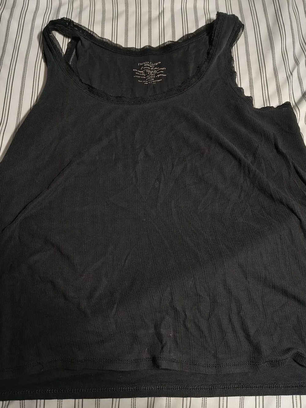Faded Glory Black Ribbed Tank Top with Lace Trim